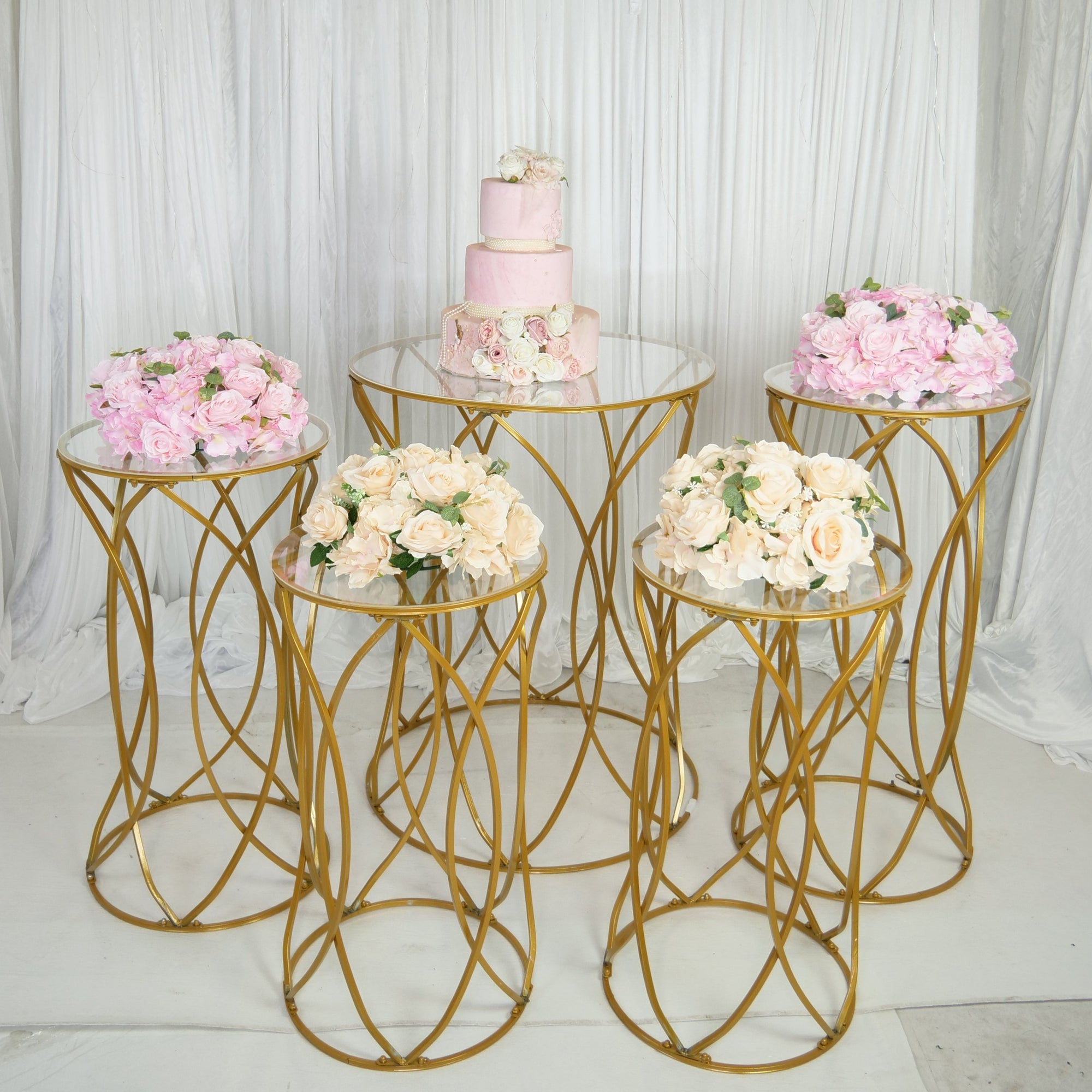 Location - Set de Tables à gâteaux somptueuses dorées - lot de 5