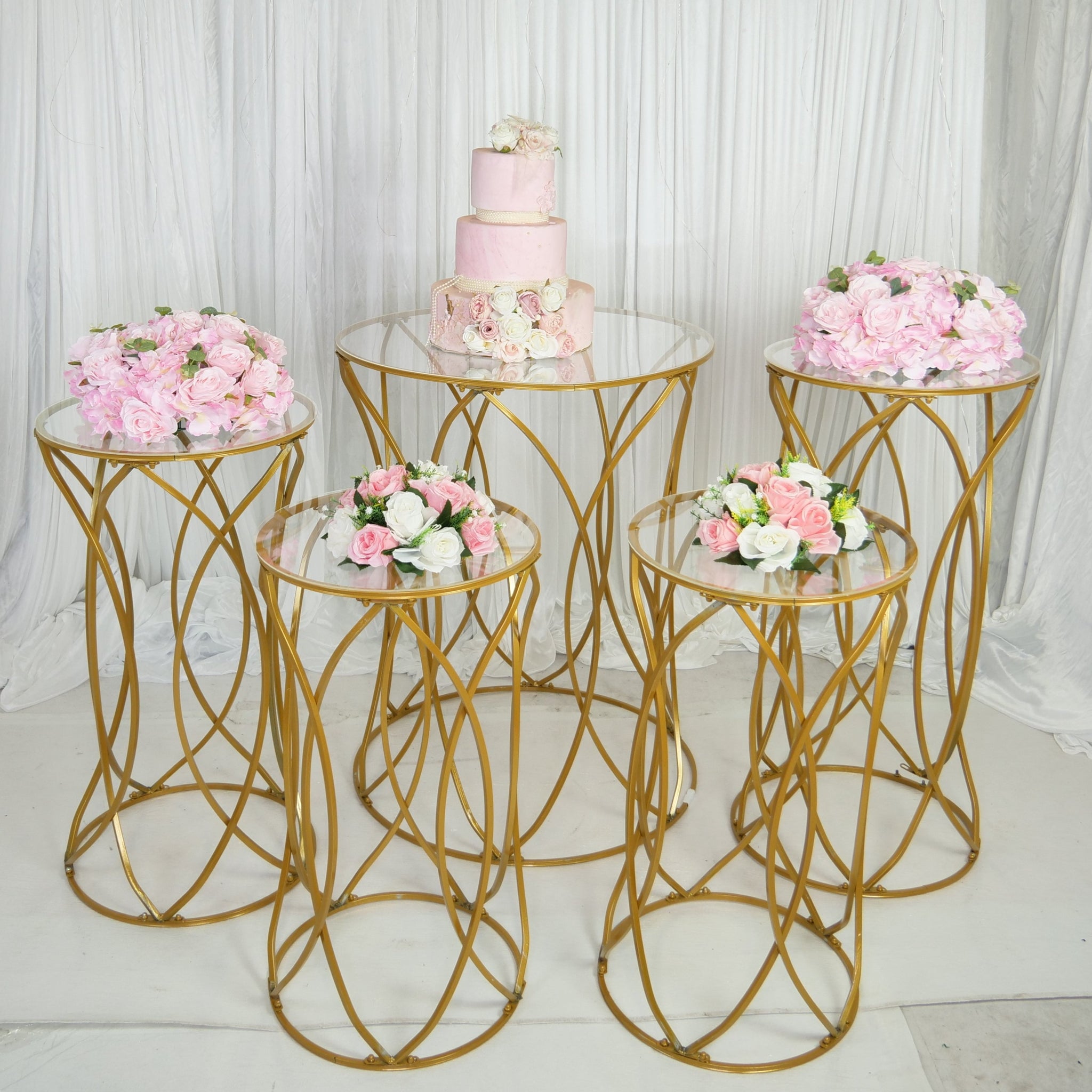 Location - Set de Tables à gâteaux somptueuses dorées - lot de 5