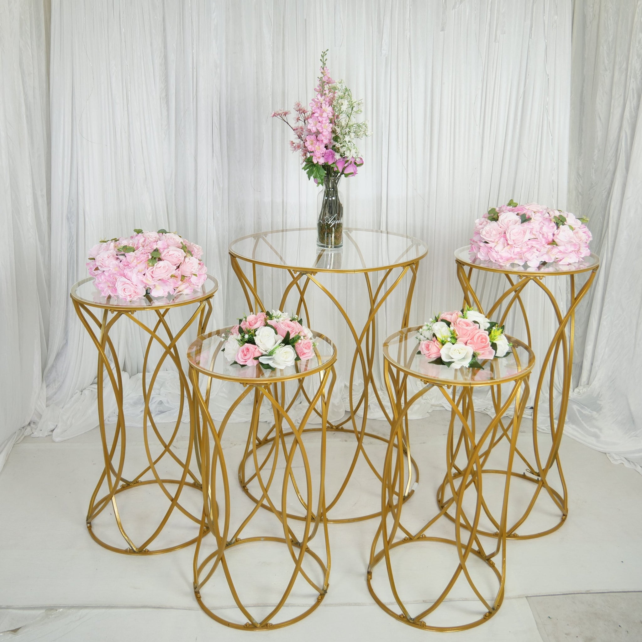 Location - Set de Tables à gâteaux somptueuses dorées - lot de 5