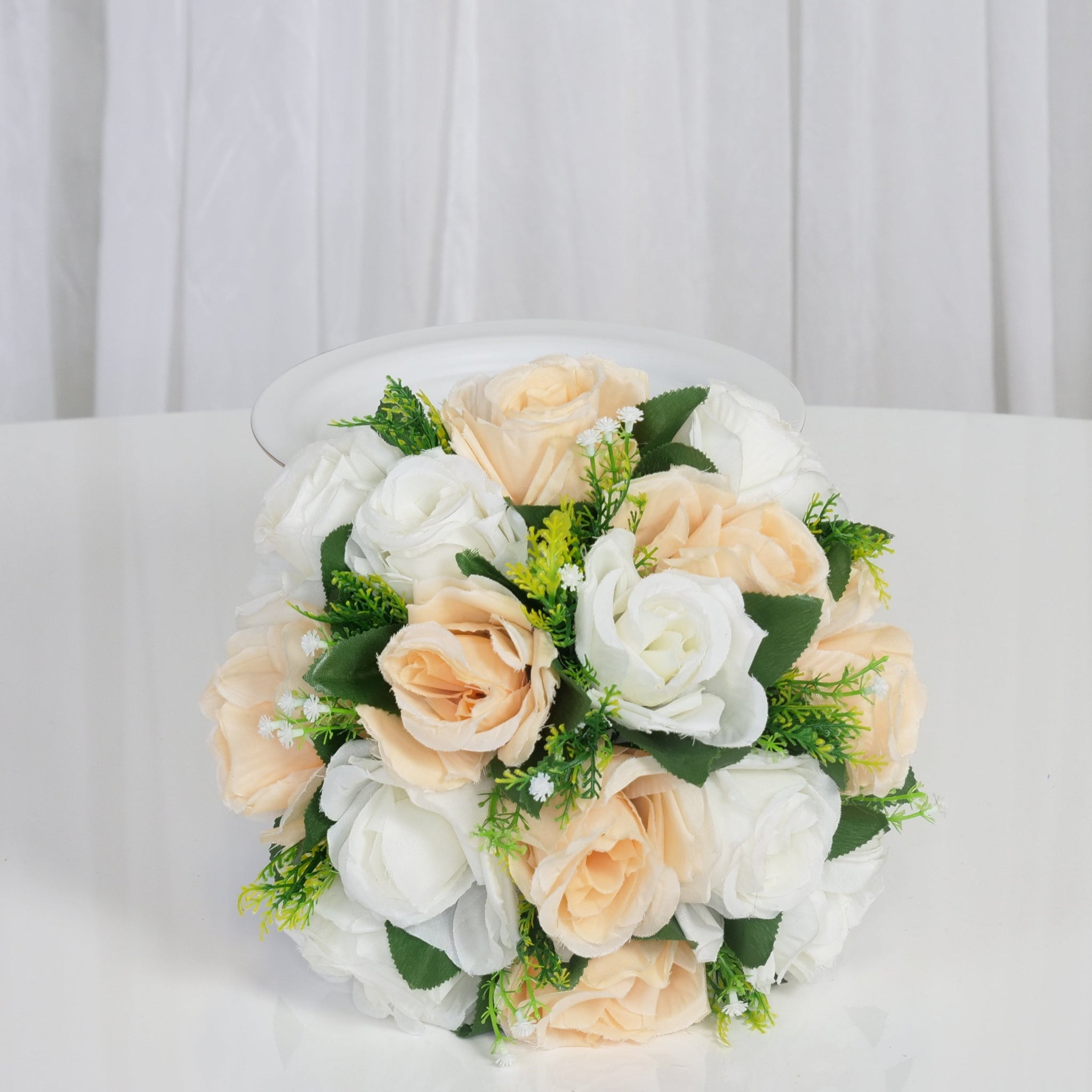 Location - Pleine boule de fleurs Artificielles blanc et Nude