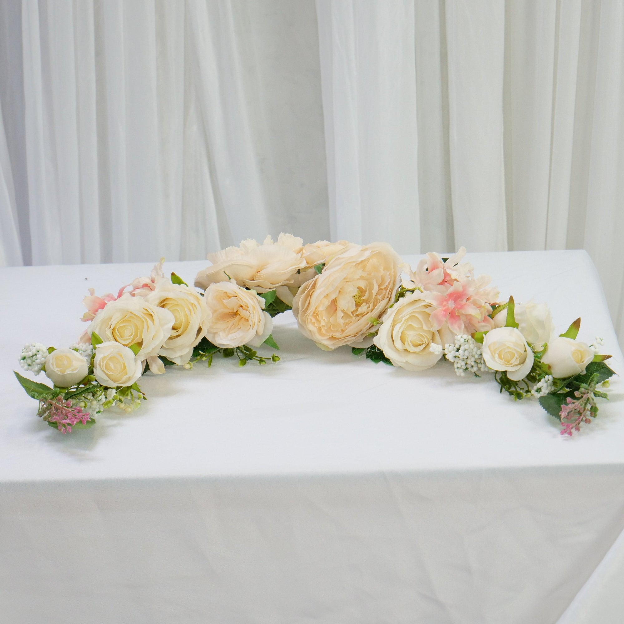 Location - Chemin De Fleurs Artificielles Blanc rose Pour Angle 50cm