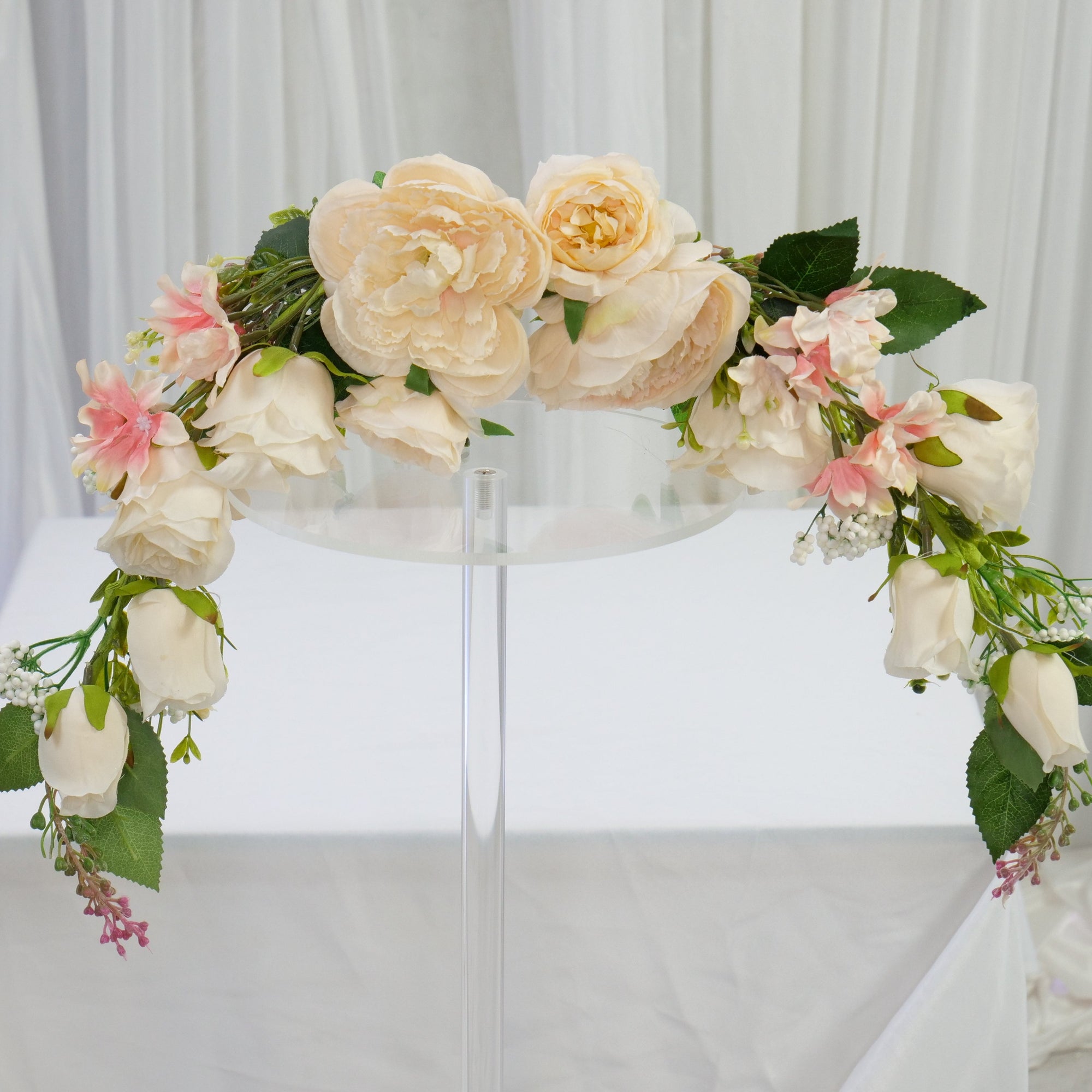 Location - Chemin De Fleurs Artificielles Blanc rose Pour Angle 50cm