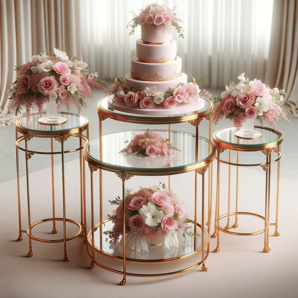 Location - Set de Tables à gâteaux somptueuses dorées - lot de 5