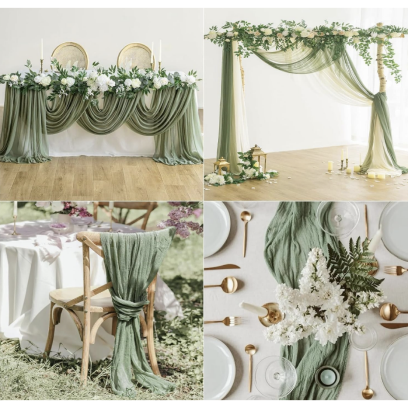 Location - Chemin de table - coton vert sauge