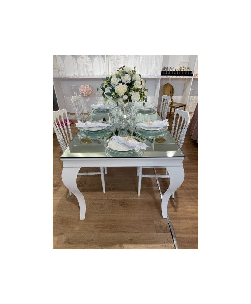 Location - Table d'honneur en Inox Blanc et Plateau miroir