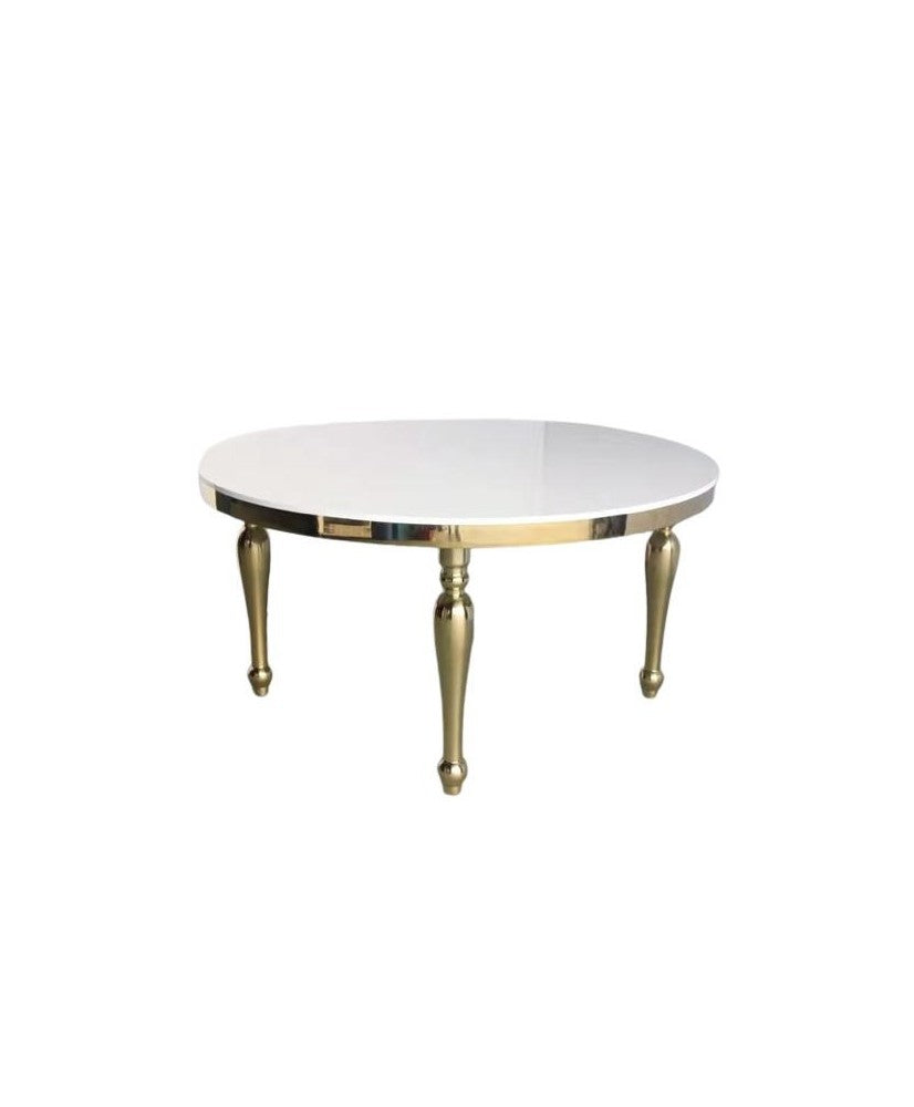 Location - Table d'honneur ronde de réception en Inox Or + plateau blanc Dalia