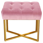 Location - Tabouret pouf rectangle Fauve Velours Rose pied Or
