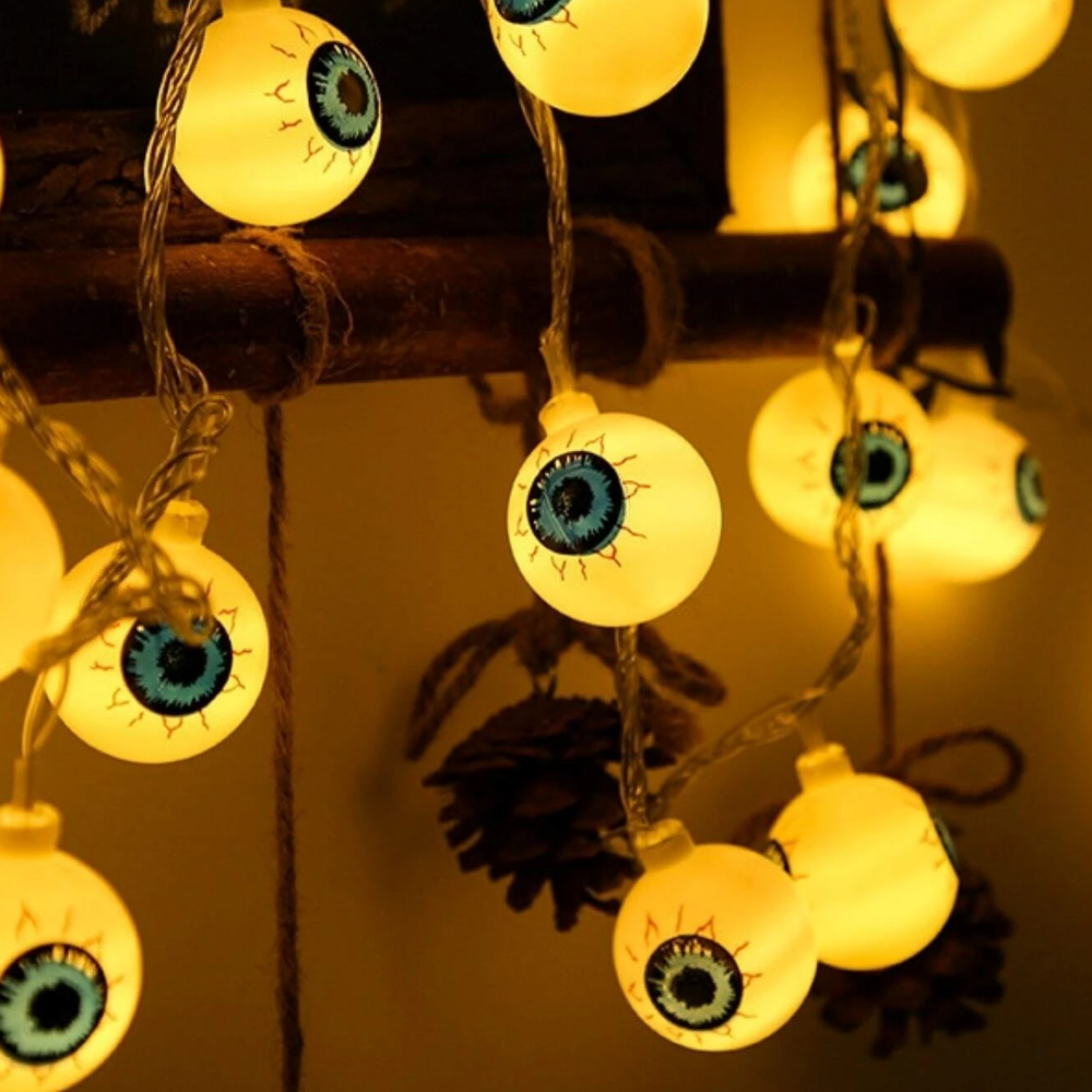 Location - Guirlande lumineuse jaune d'halloween avec 10 pièces ampoule en forme d'œil
