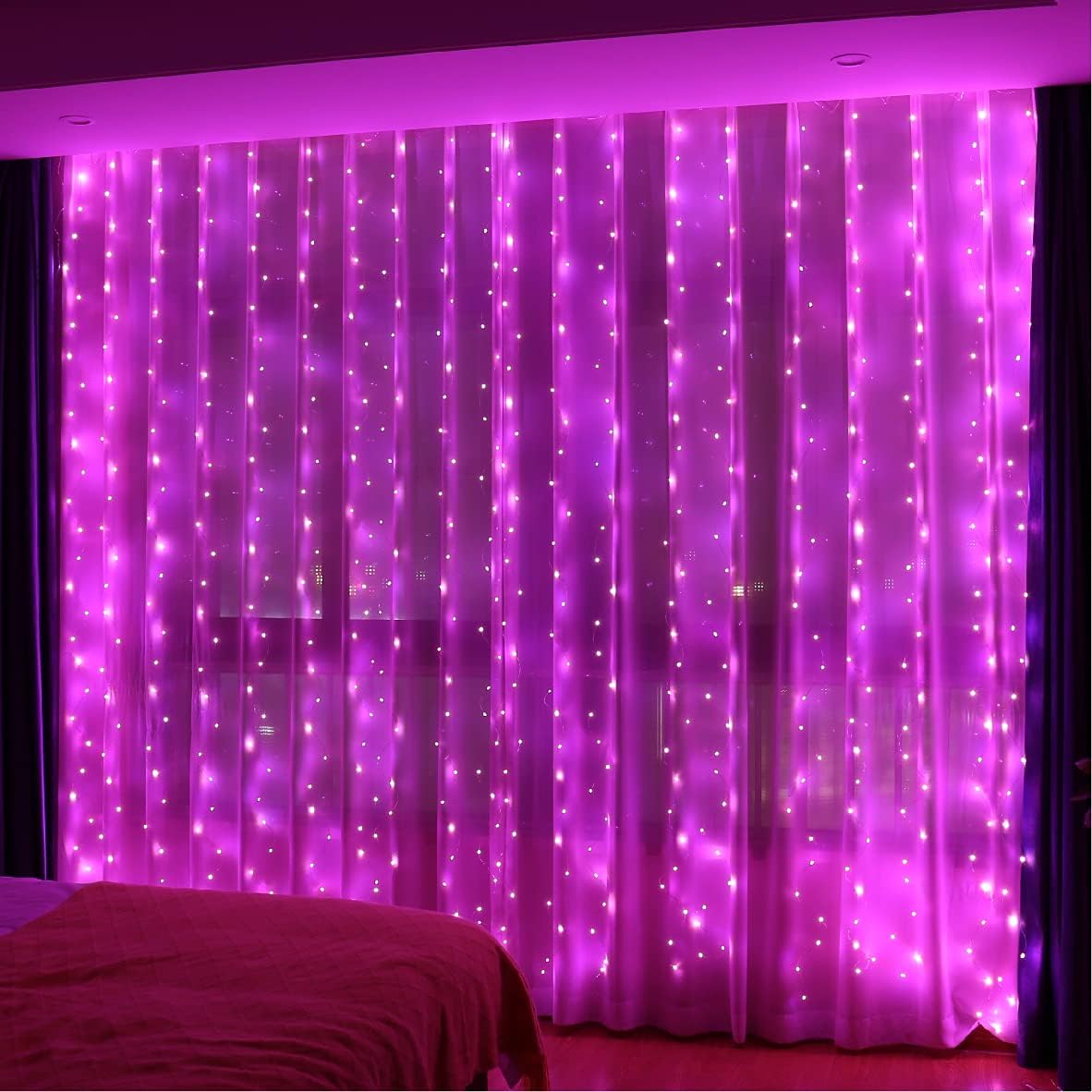 Location - Guirlande Lumineuse pour Rideau - 300 LEDs 3M x 3M Extérieur et Intérieur - Rose [GLR300ROS]