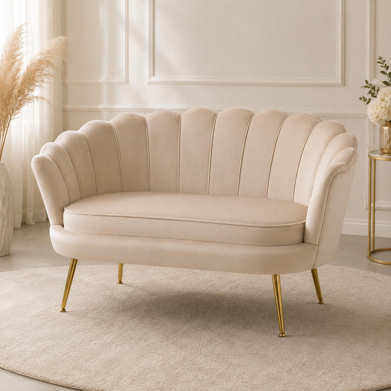 Location - Trône velours beige 2 places – Style glamour & Art déco [TRO2GLAM]