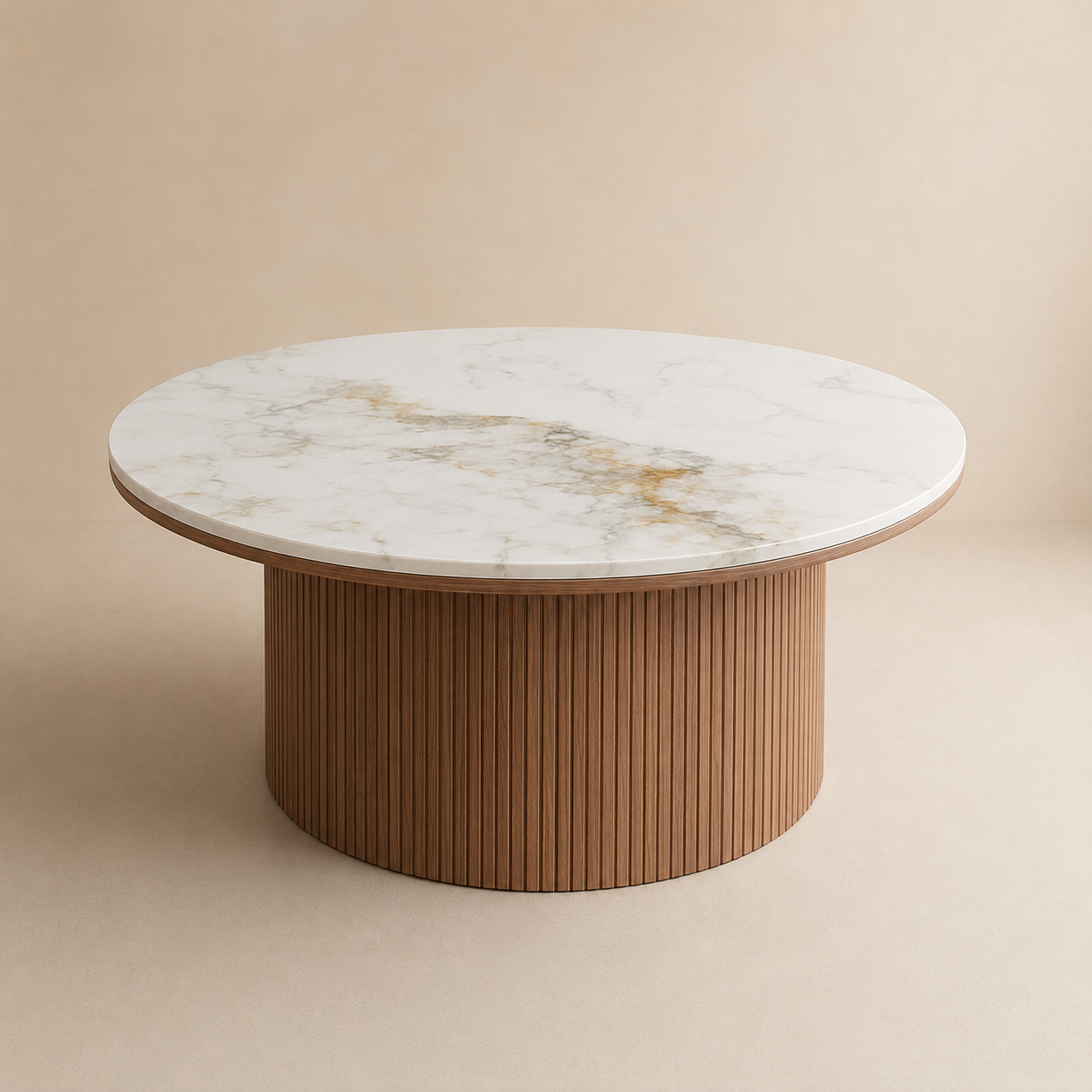 Location - Table basse ronde effet marbre blanc & bois – Eglantine 80cm [TABAMABLABO]