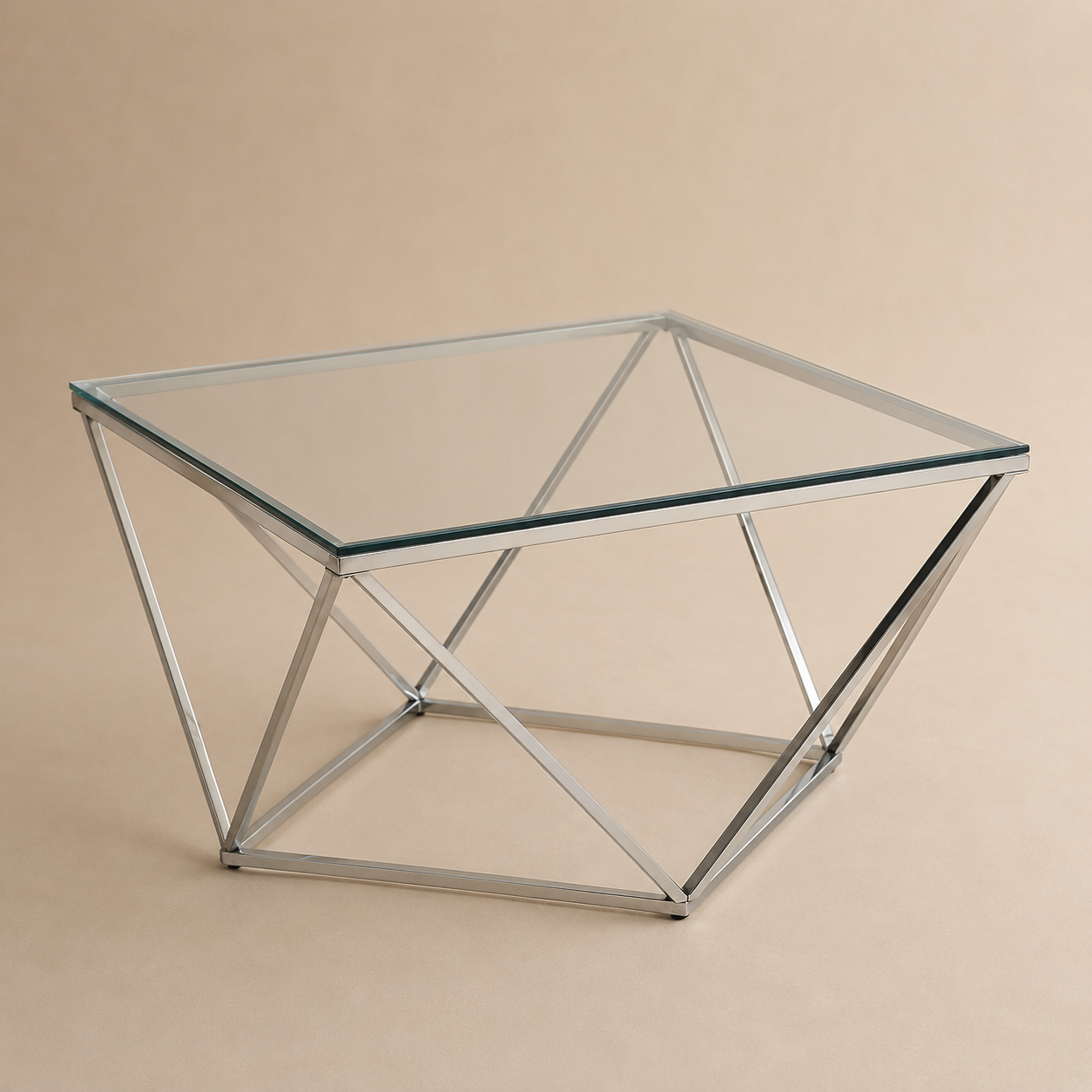 Location - Table basse carrée verre & chrome – ALINA [TABAALIN]