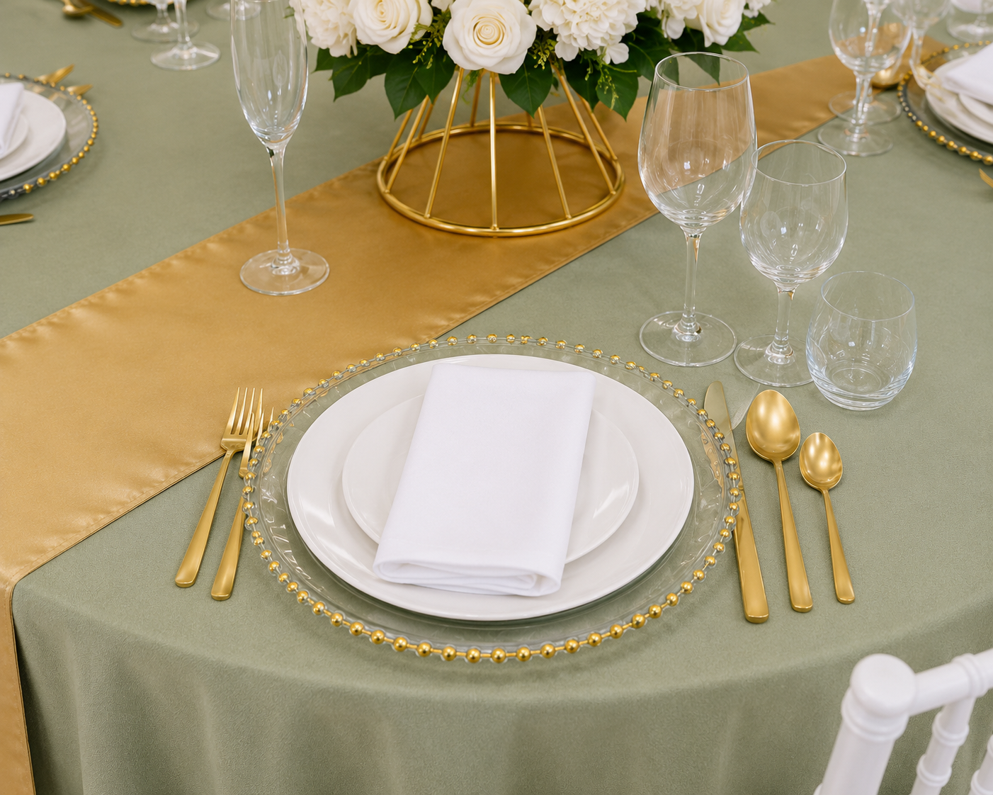 Location - [Table garnie PAP] Table ronde 10 personnes - Pack Auréa Sauge