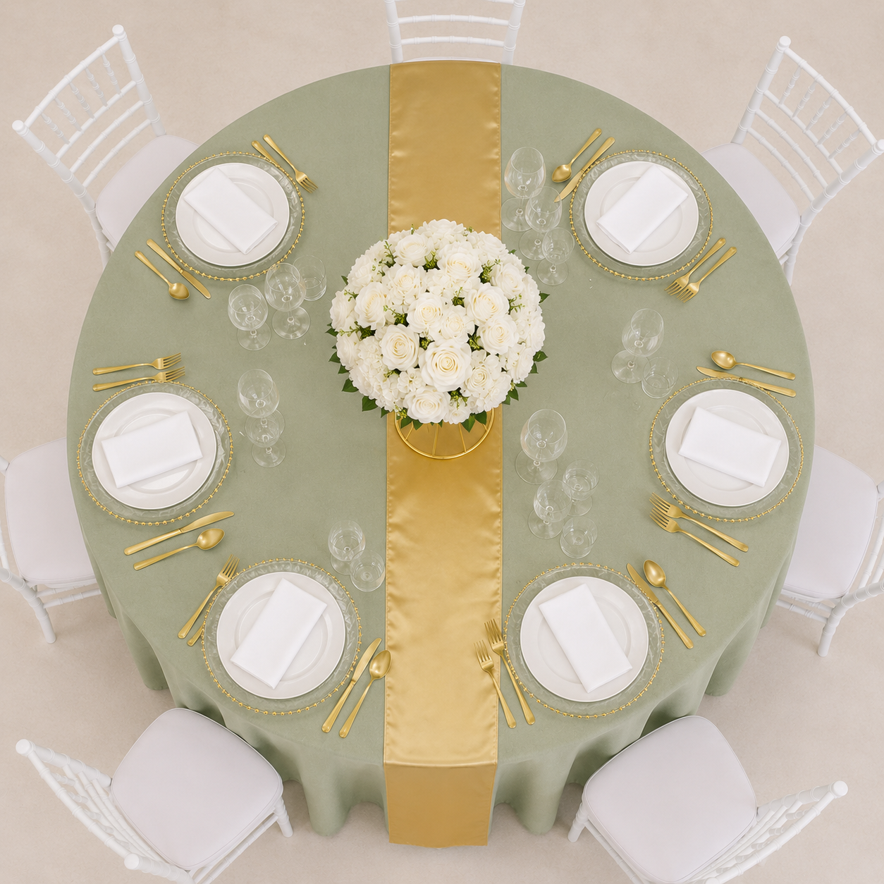 Location - [Table garnie PAP] Table ronde 10 personnes - Pack Auréa Sauge