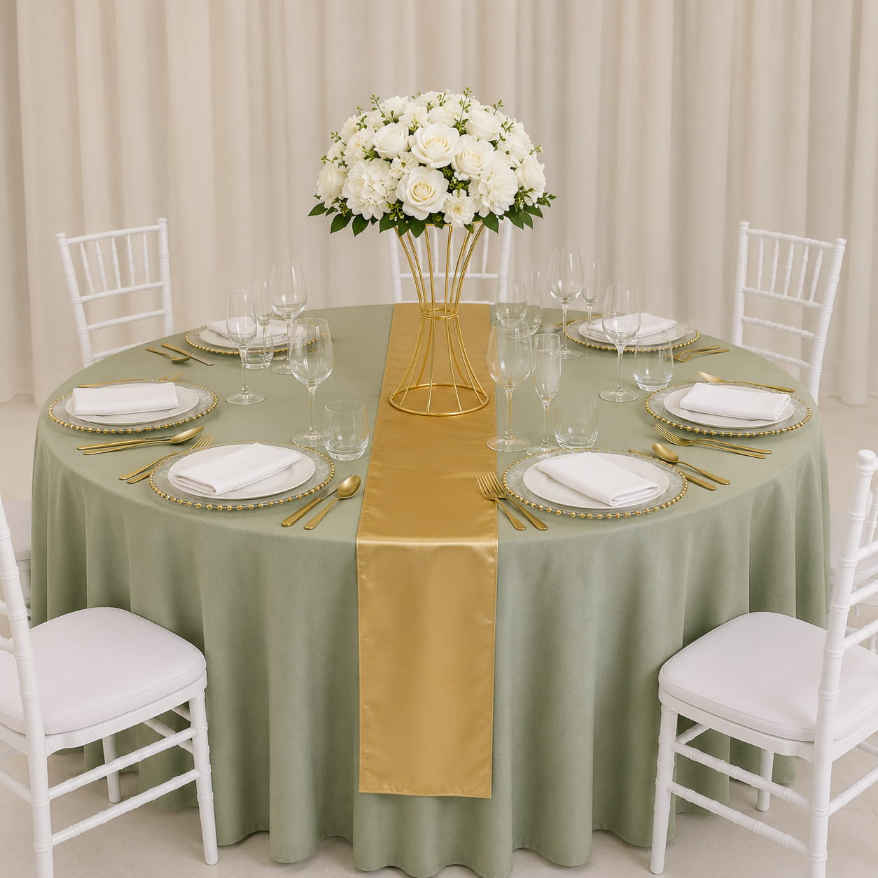 Location - [Table garnie PAP] Table ronde 10 personnes - Pack Auréa Sauge