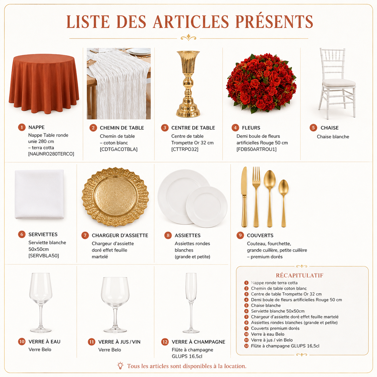 Location - [Table garnie PAP] Table ronde 10 personnes - Pack Terra Cotta Élégance