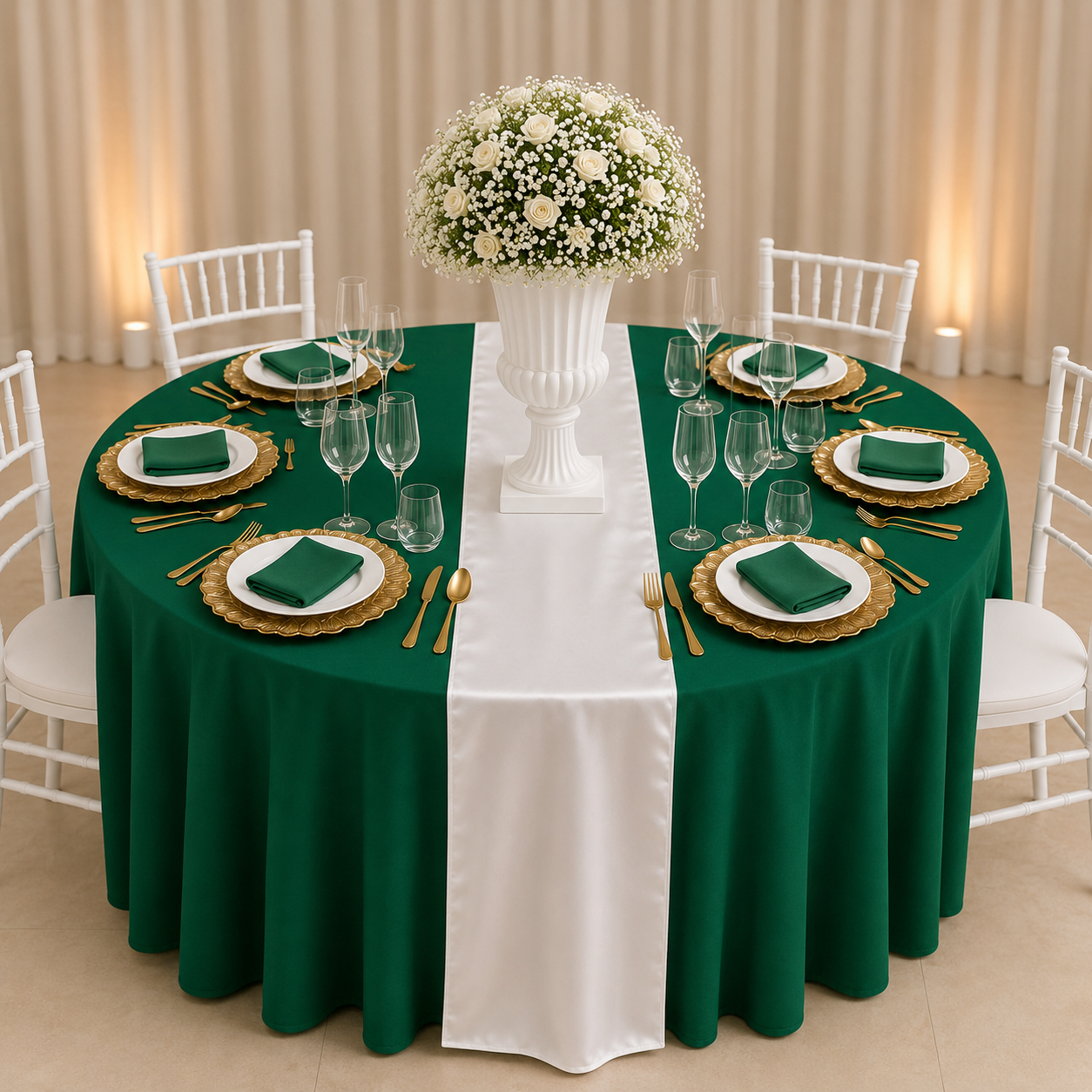 Location - [Table garnie PAP] Table ronde 10 personnes - Pack Élégance Émeraude
