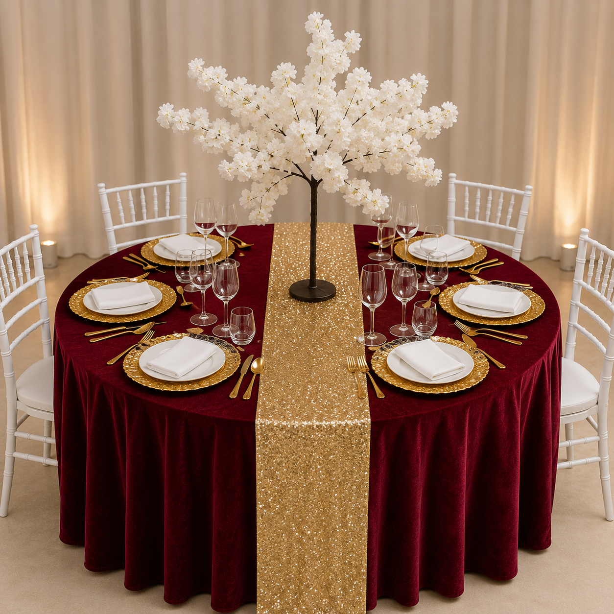 Location - [Table garnie PAP] Table ronde 10 personnes - pack impérial sakura