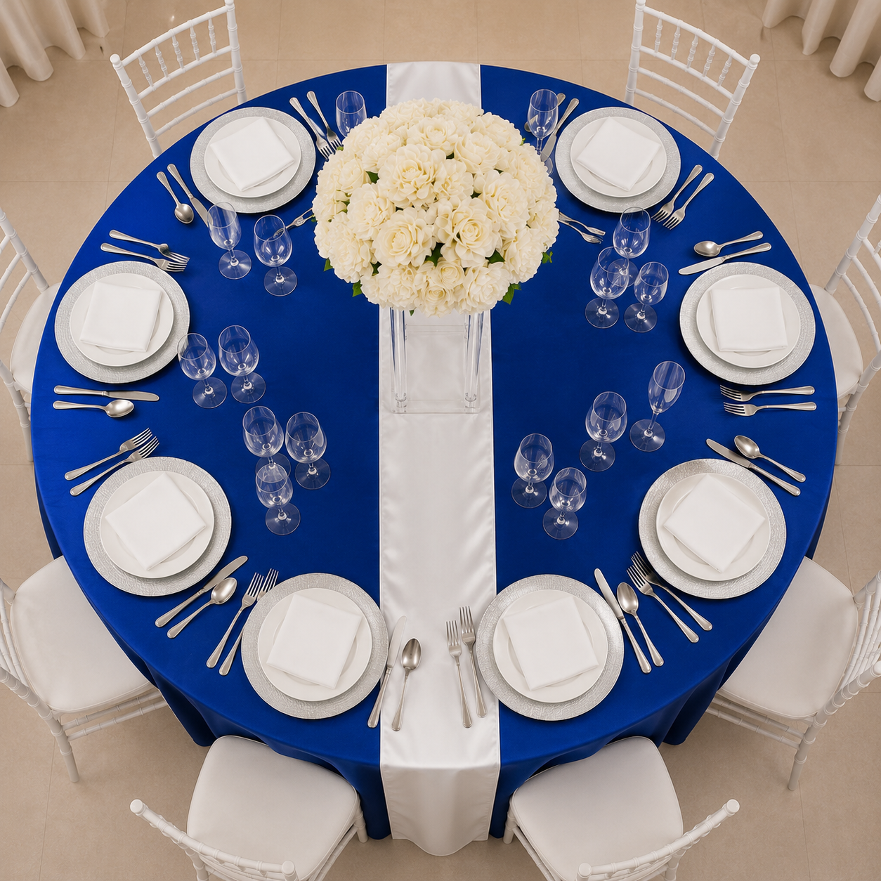 Location - [Table garnie PAP] Table ronde 10 personnes - Pack Élégance Bleu Roi