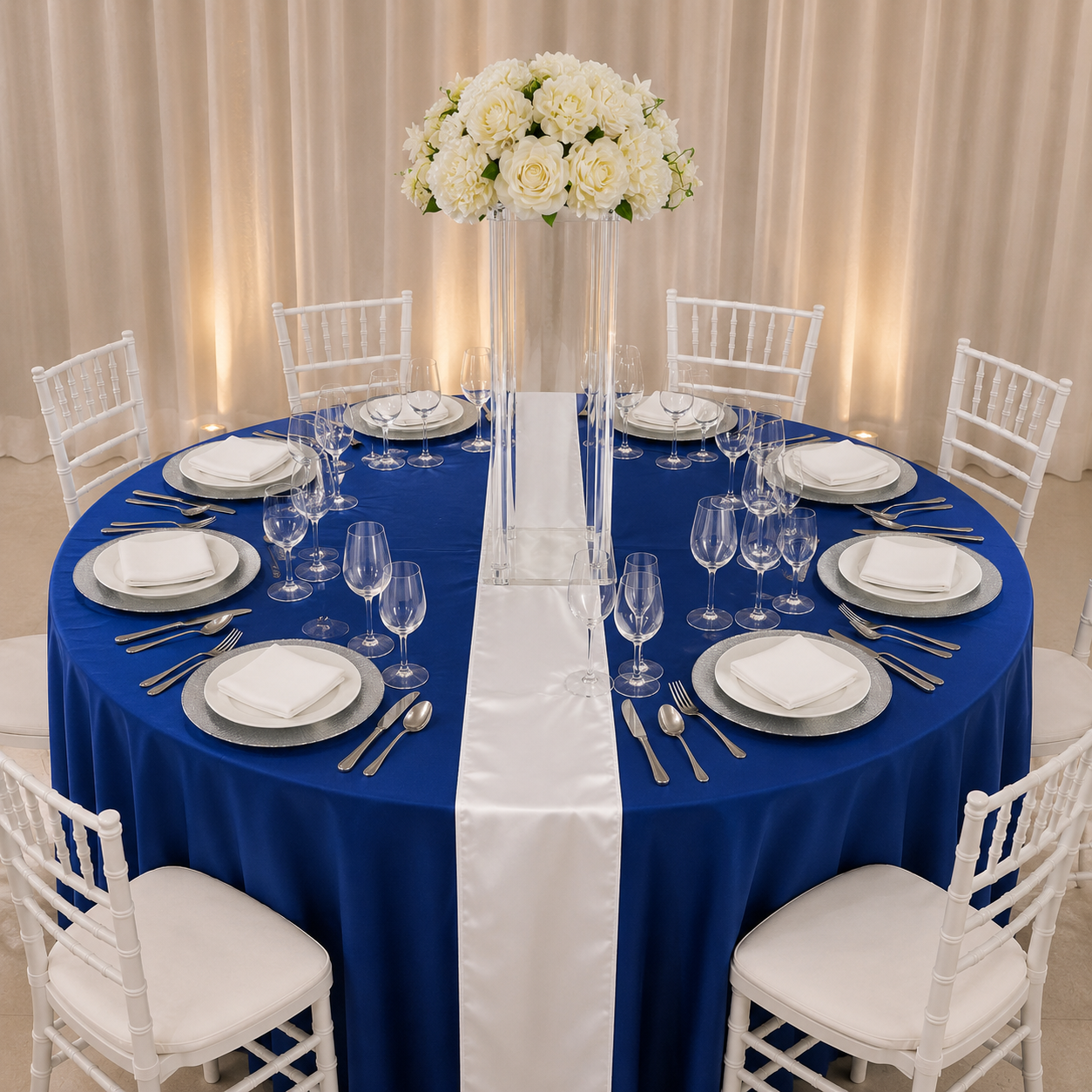 Location - [Table garnie PAP] Table ronde 10 personnes - Pack Élégance Bleu Roi