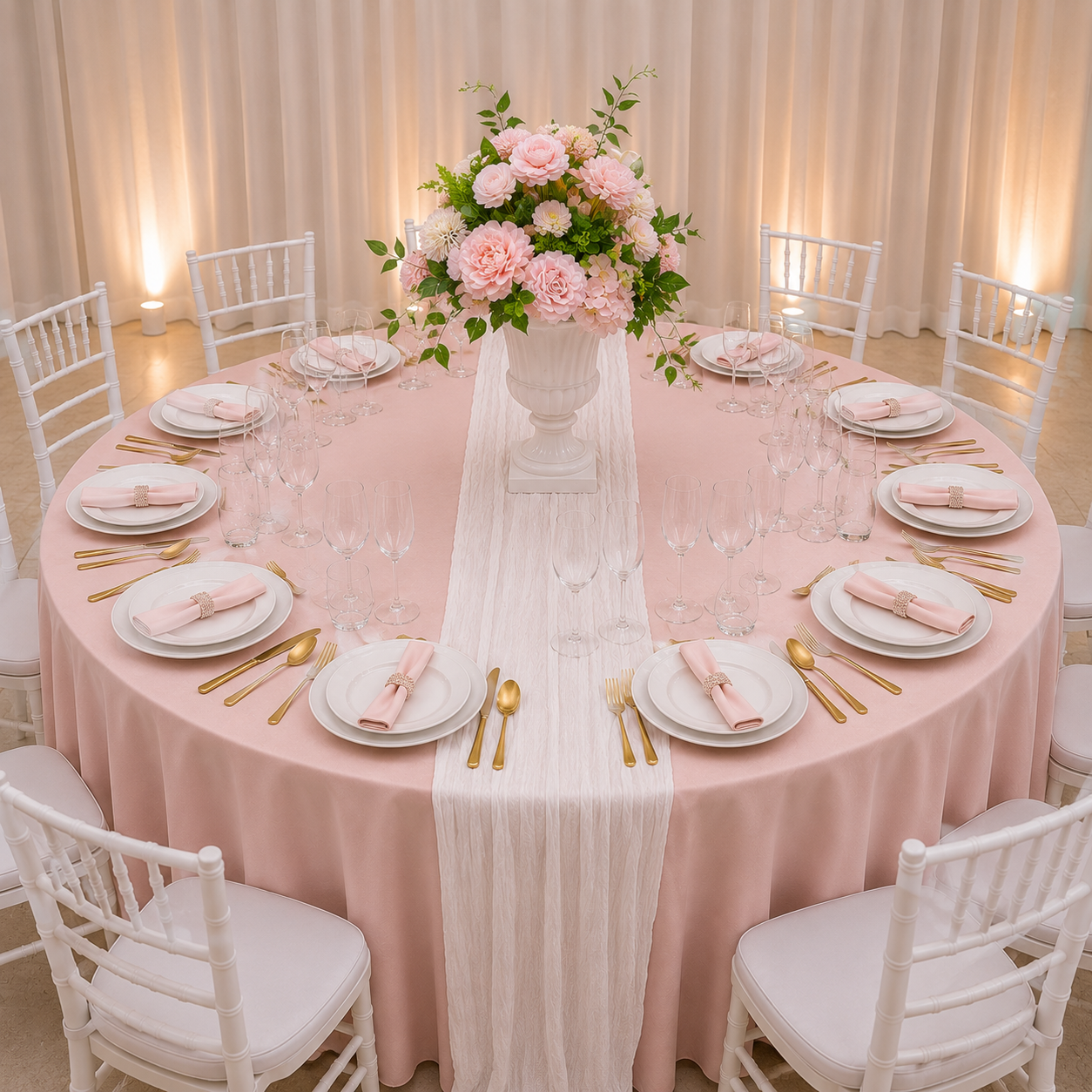 Location - [Table garnie PAP] Table ronde 10 personnes - Pack Élégance Rose Pâle