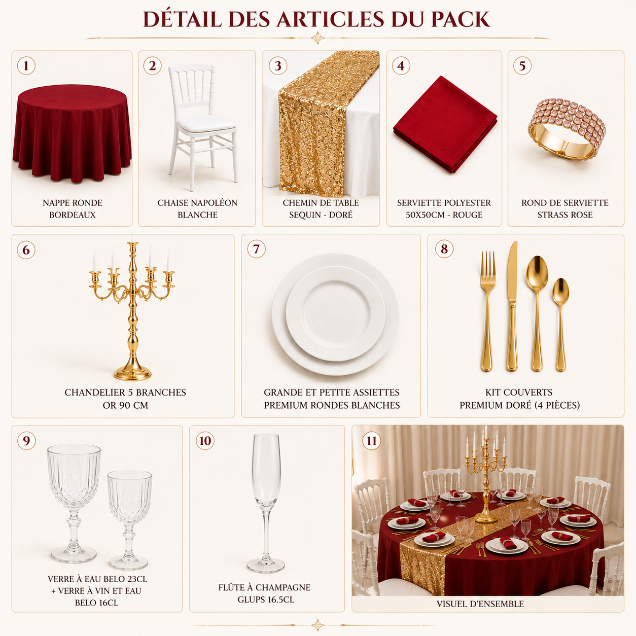 Location - [Table garnie PAP] Table ronde 10 personnes - Pack Rubis Impérial