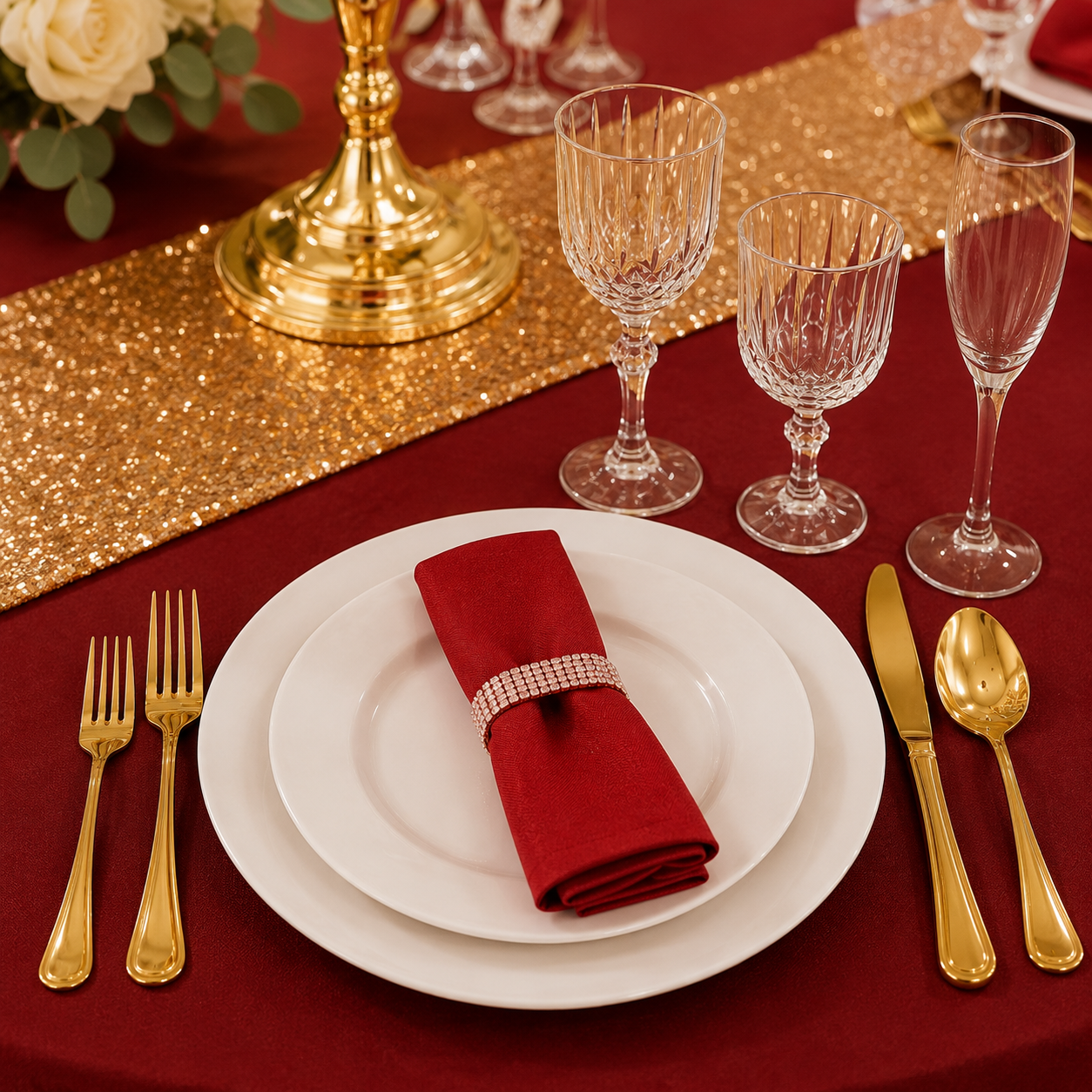 Location - [Table garnie PAP] Table ronde 10 personnes - Pack Rubis Impérial