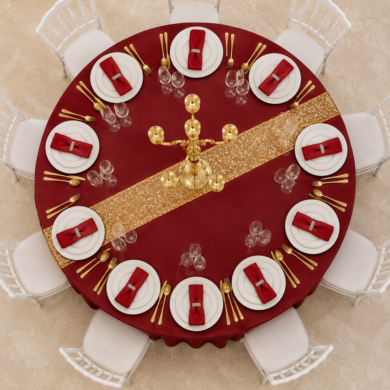 Location - [Table garnie PAP] Table ronde 10 personnes - Pack Rubis Impérial
