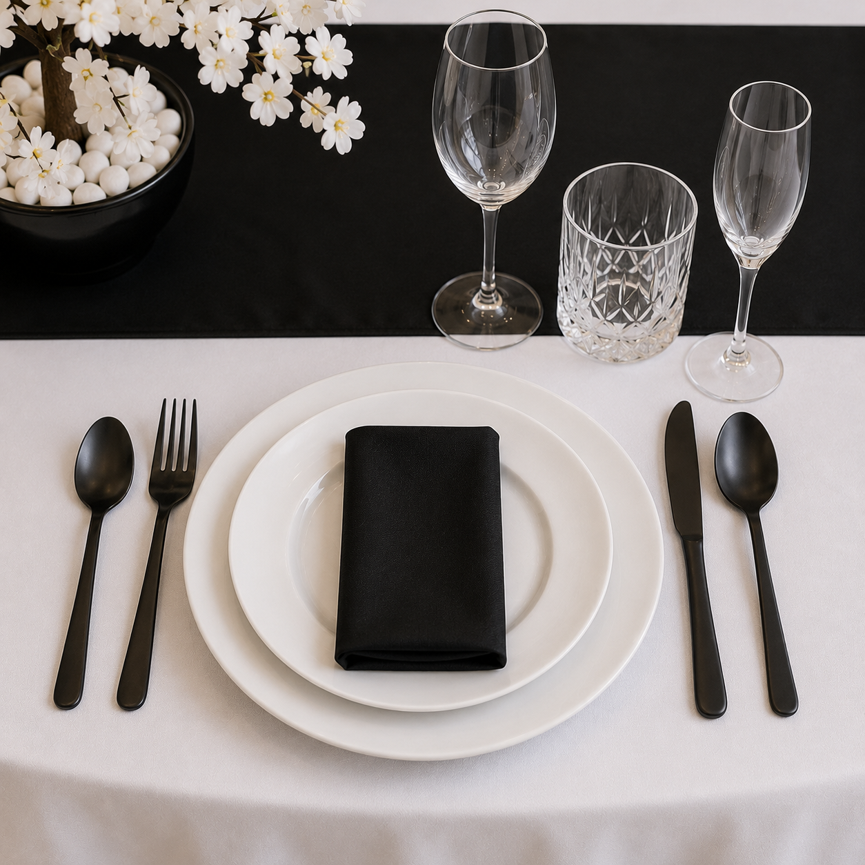 Location - [Table garnie PAP] Table ronde 10 personnes - Pack Noctis Blossom