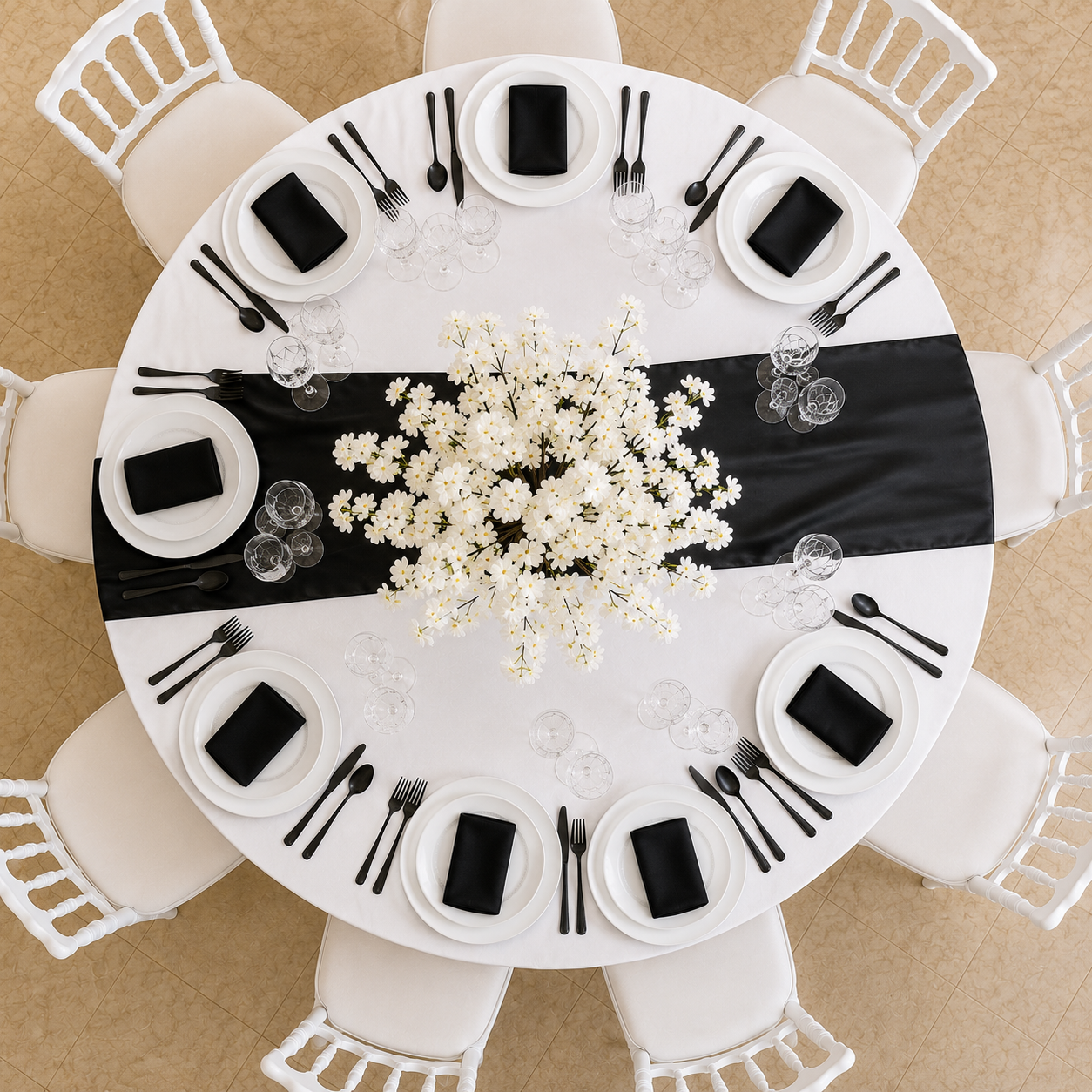 Location - [Table garnie PAP] Table ronde 10 personnes - Pack Noctis Blossom