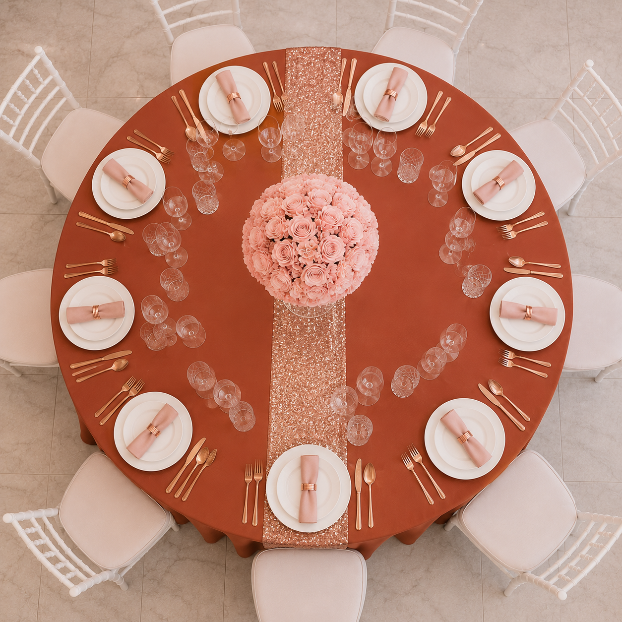 Location - [Table garnie PAP] Table ronde 10 personnes - Pack Terracotta Or Rose