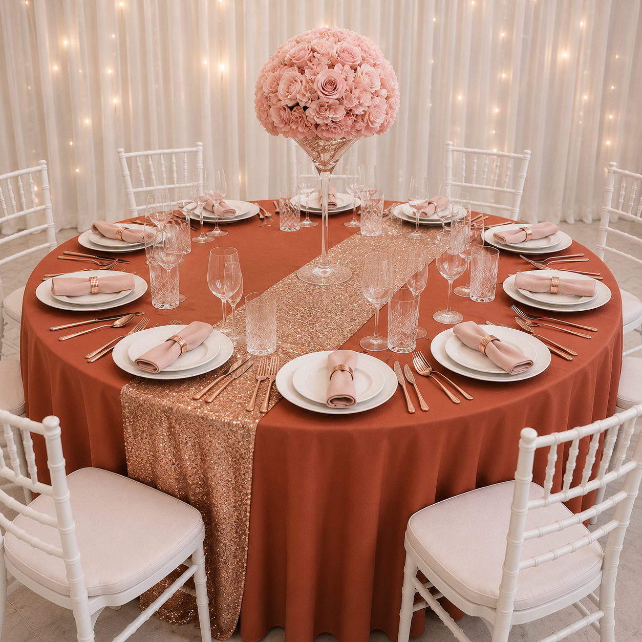 Location - [Table garnie PAP] Table ronde 10 personnes - Pack Terracotta Or Rose