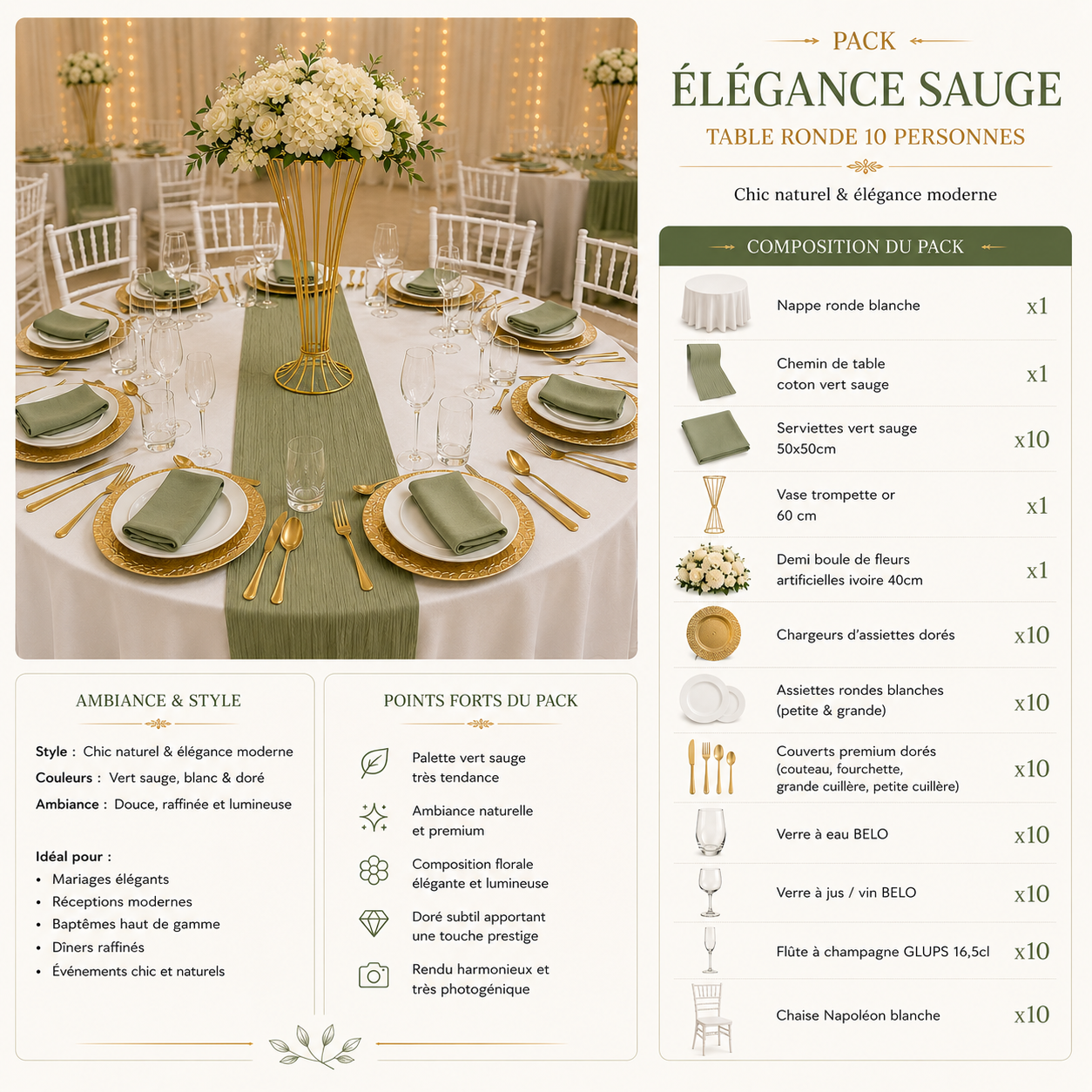 Location - [Table garnie PAP] Table ronde 10 personnes - pack jardin royal