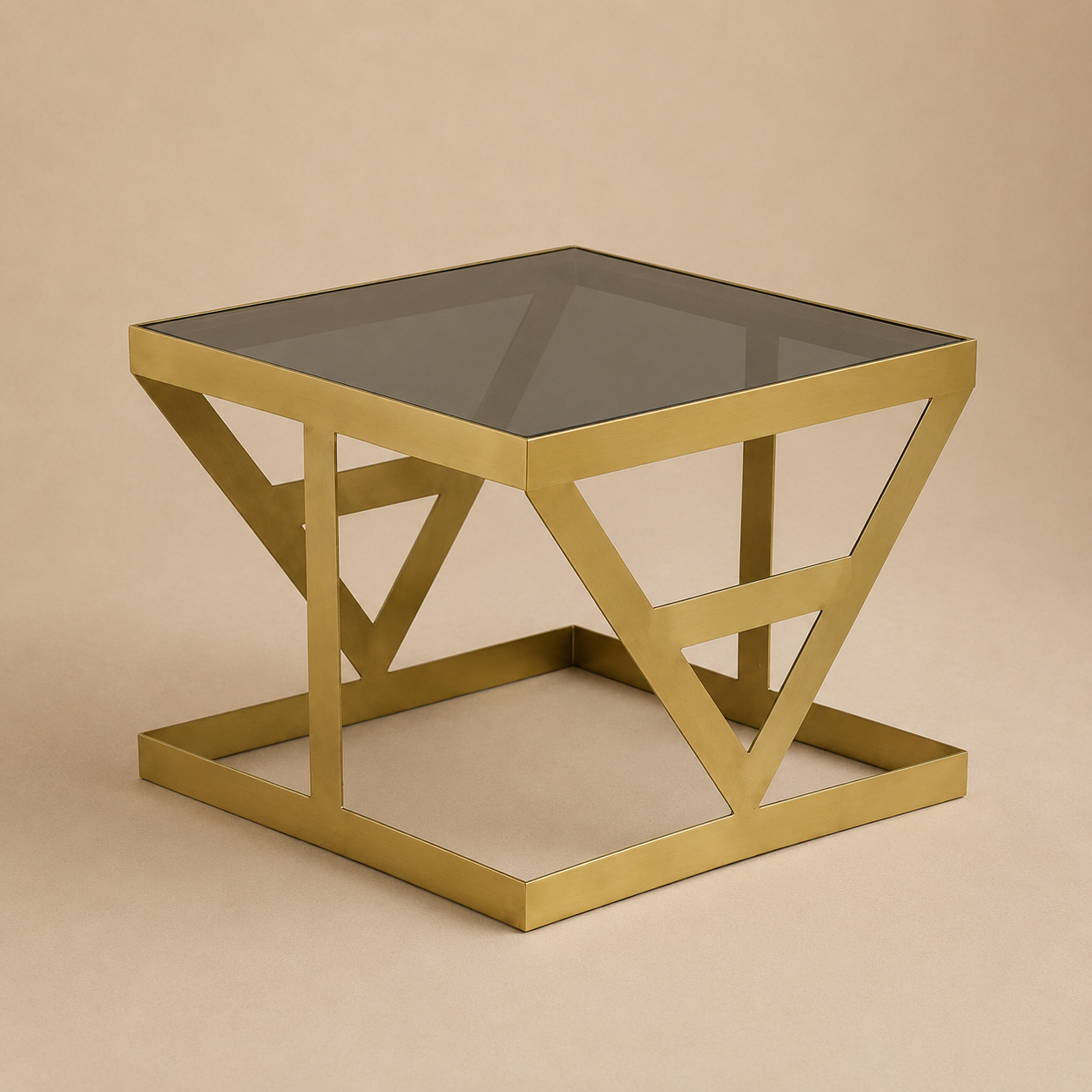 Location - Table basse verre fumé & métal doré – AMSTRA 63 cm [TABAAMS63]
