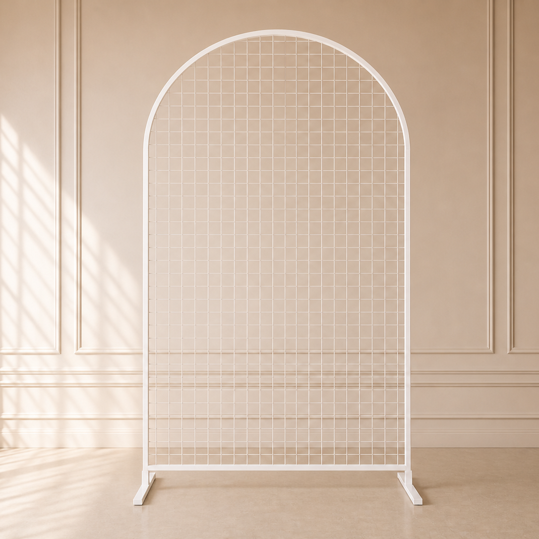 Location - Arche Cadre Maille Arrondi en Métal Blanc 210cm