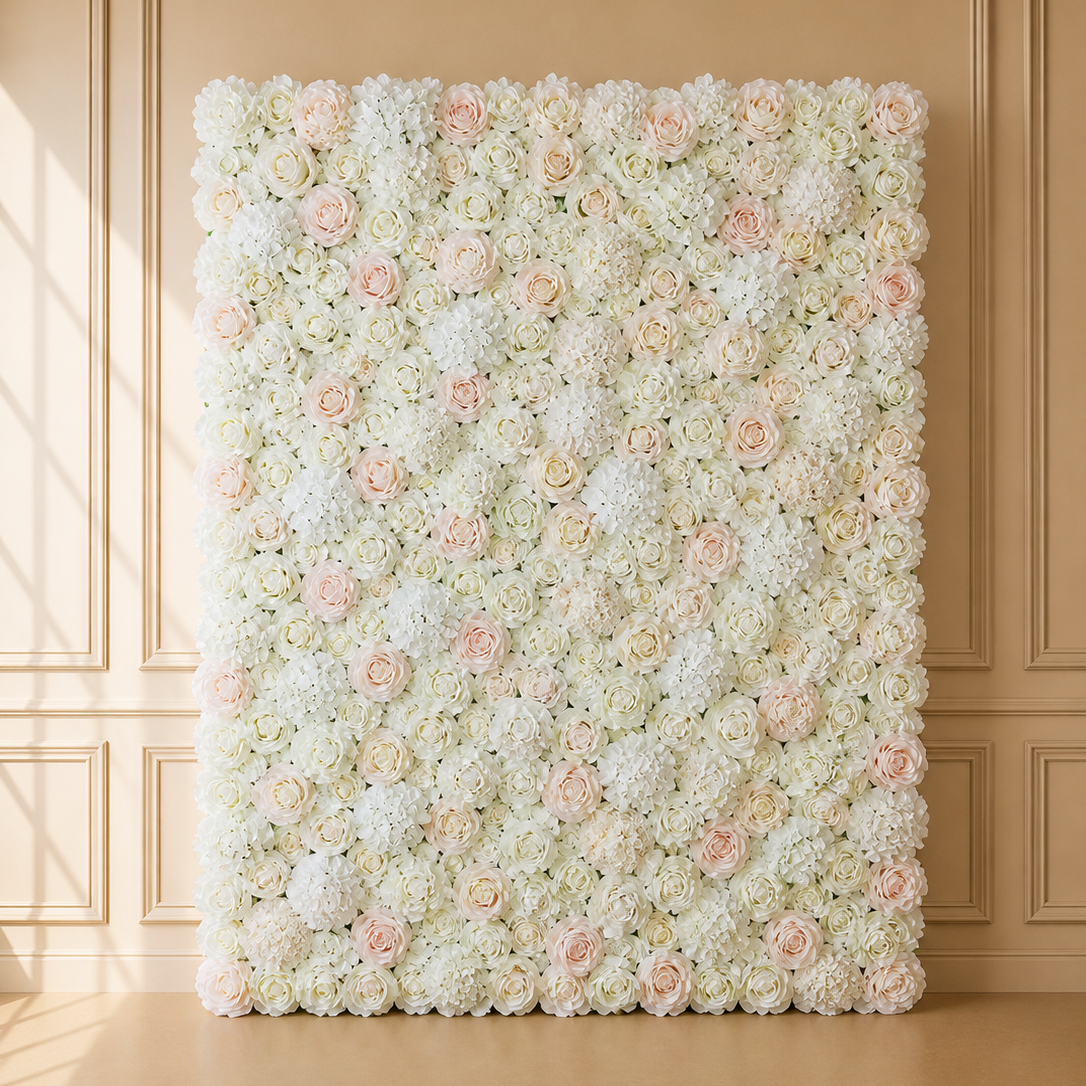 Location - Mur de Fleurs blanc et rose 180cm x 160cm