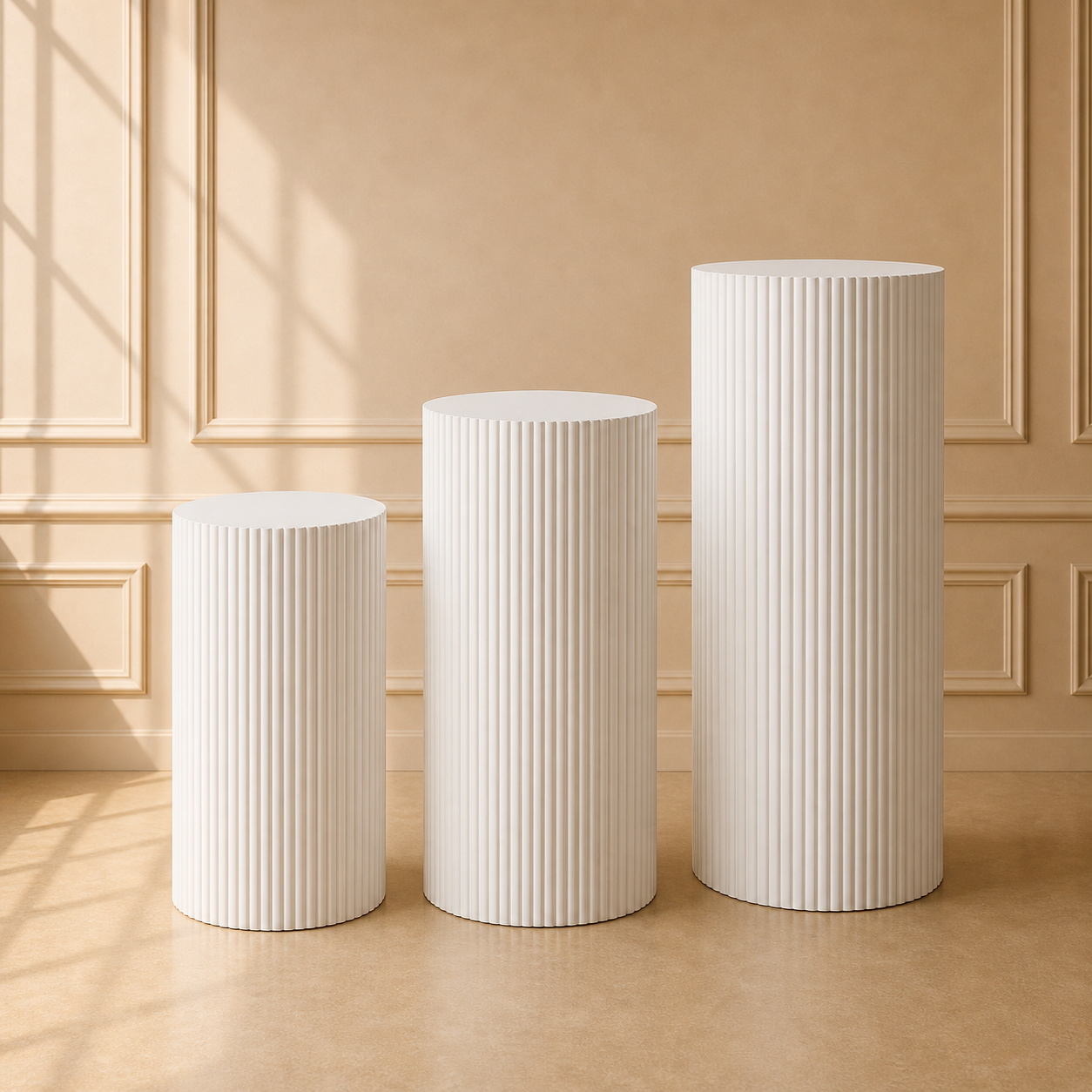 Location - Lot de 3 Colonnes cylindriques striées design [COLCYSTRX3]