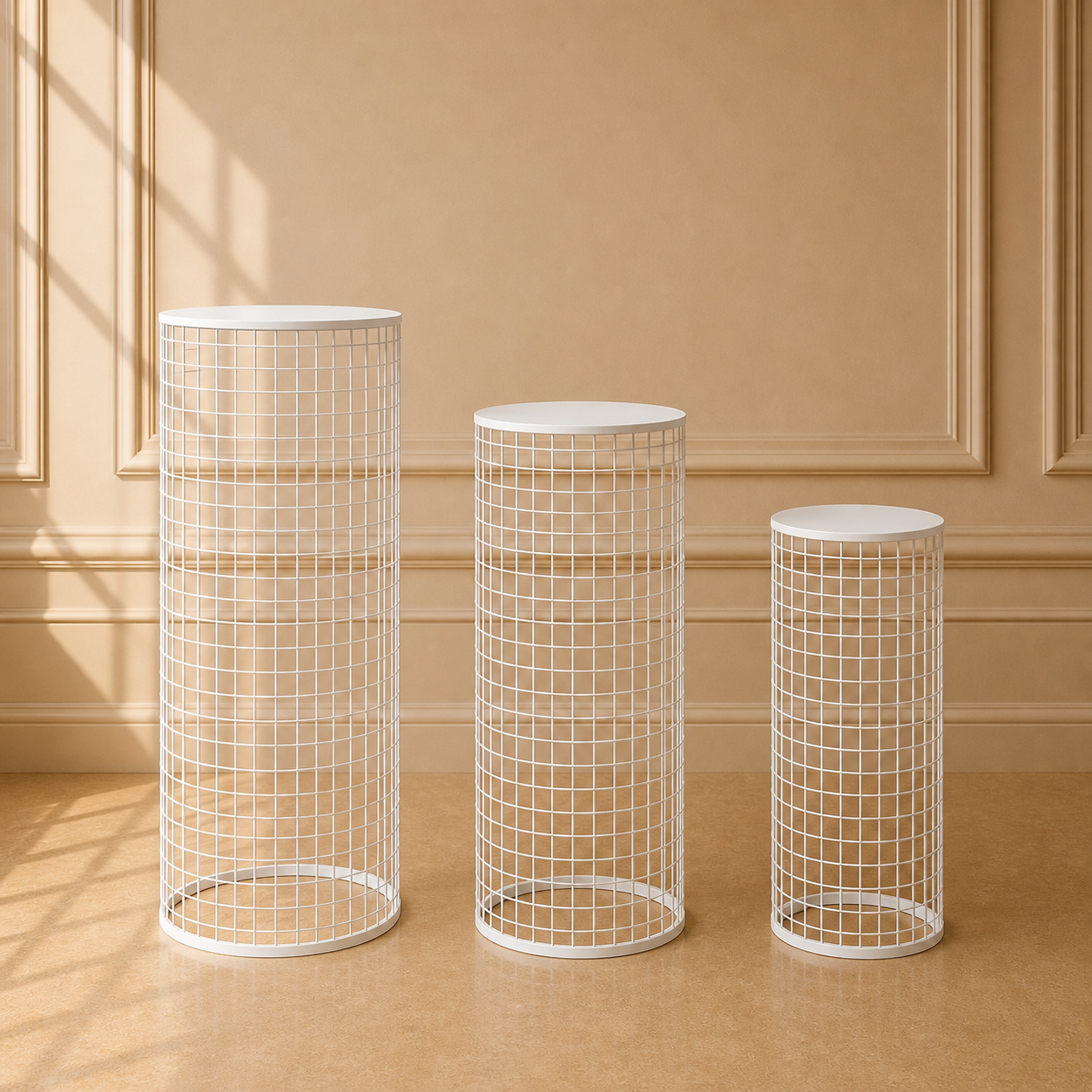 Location - Colonne cylindrique blanche pour ballon et fleurs par 3 [COLCYBALX3]