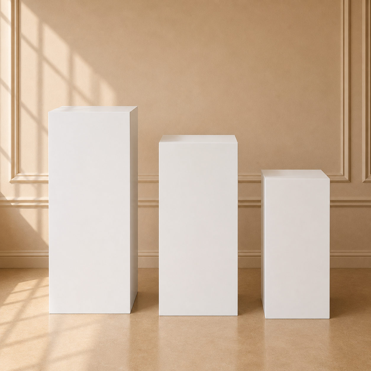 Location - Colonnes rectangulaires métalliques blanches par 3 [COLRECMETBLAX3]