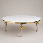 Location - Table d'honneur ronde de réception en Inox Or + plateau blanc Dalia [TAHOTOINOR]