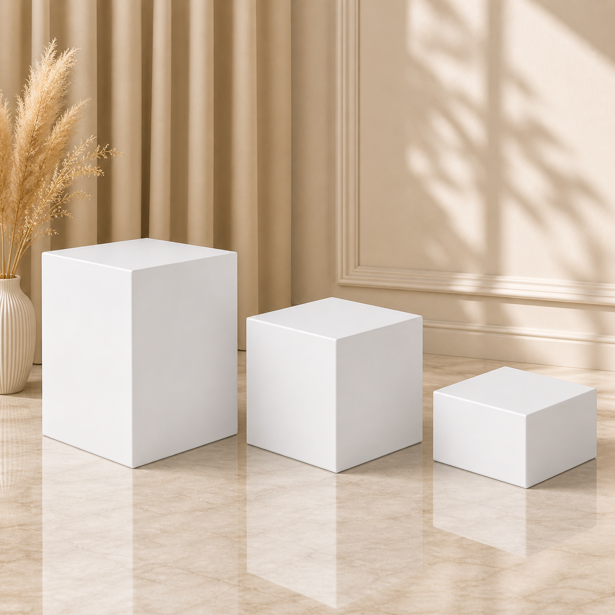 Location - Support Cube Acrylique pour Buffet Blanc - 3 Pièces