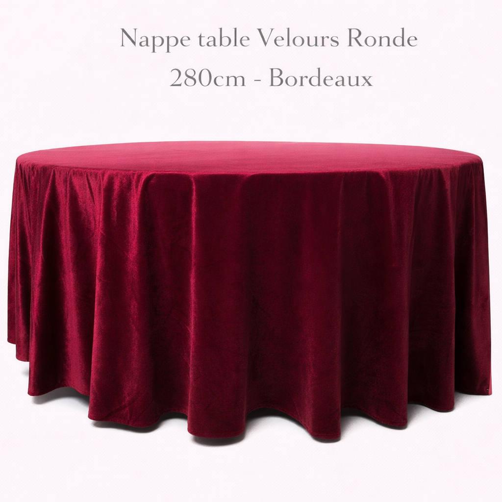 Location - Nappe table Velours Ronde 280cm - Bordeaux [NAVELRO280BOR]