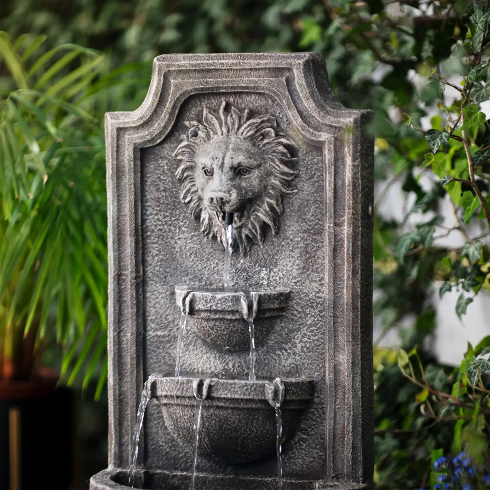 Location - Fontaine solaire - Tête de lion en cascade 3 niveaux - Eclairage LED