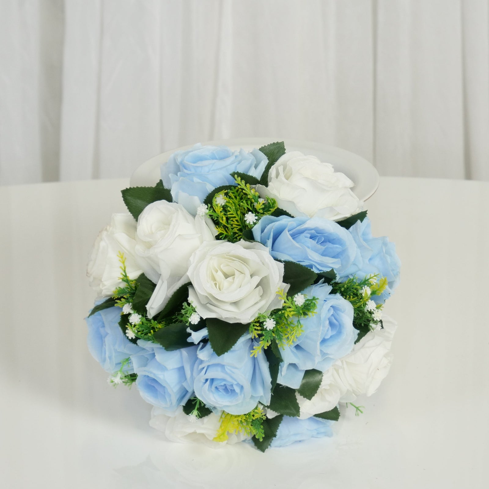 Location - Pleine boule de fleurs Artificielles blanc & bleu