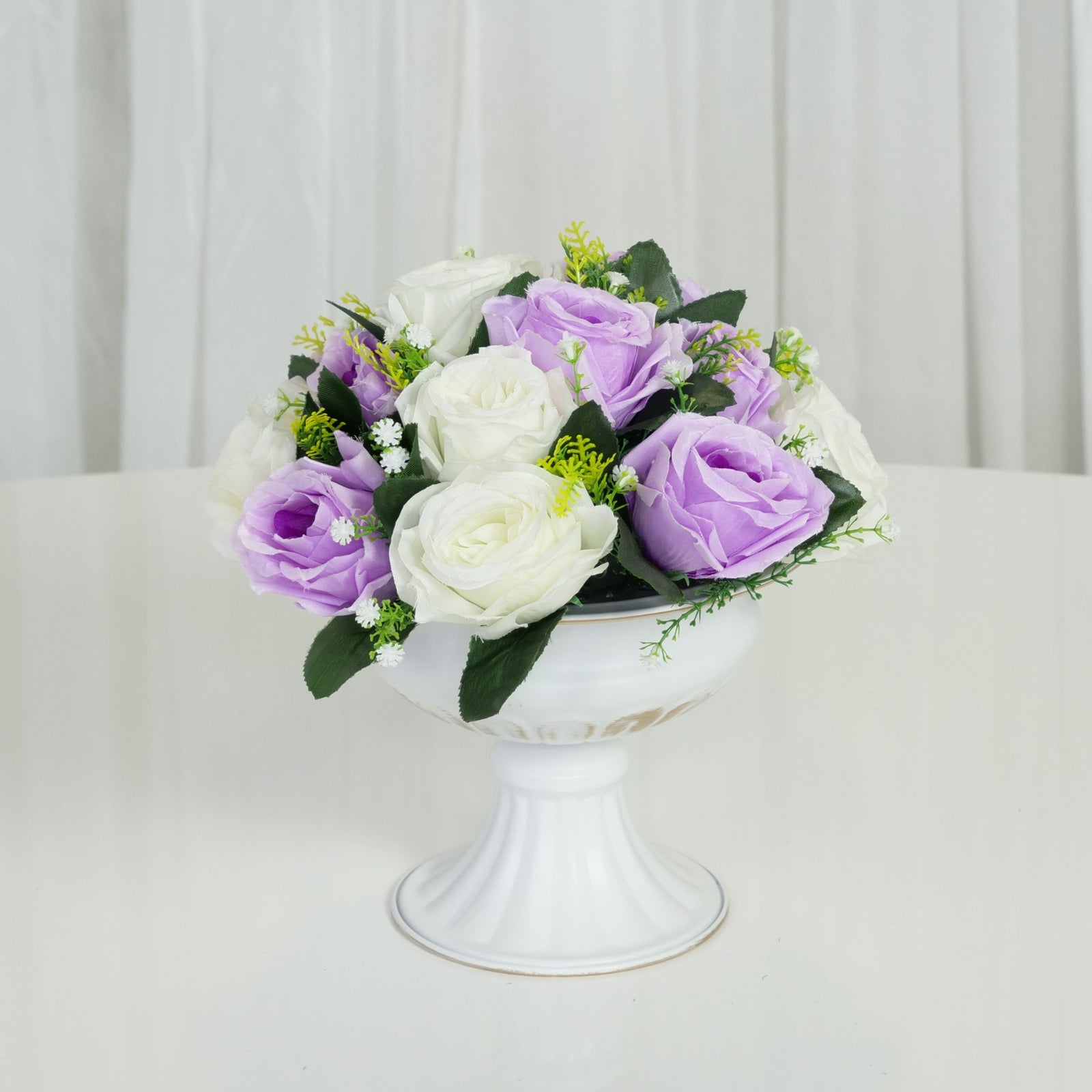 Location - Demi boule de fleurs Artificielles (15 Roses) blanc et violet Lila