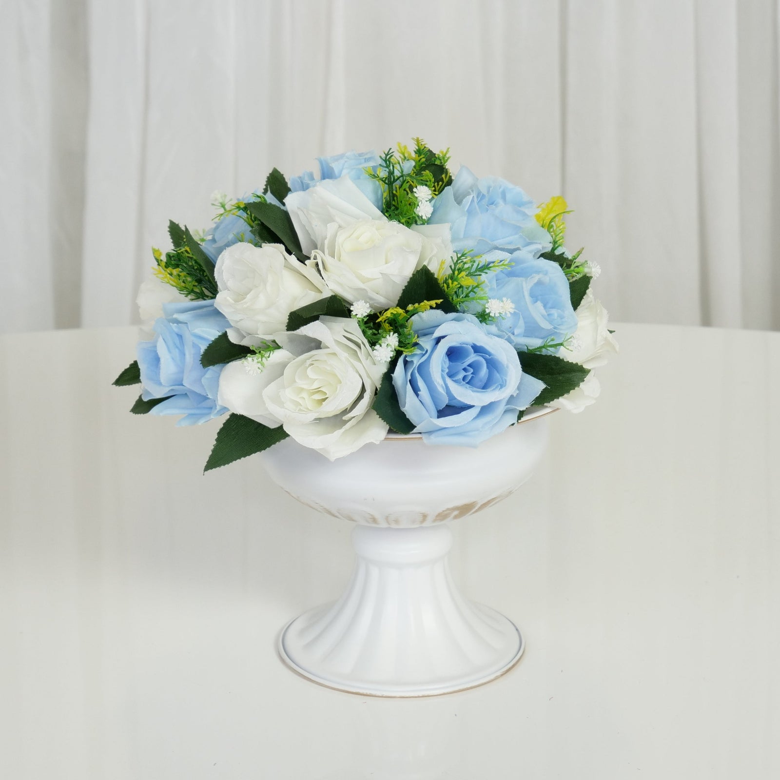 Location - Demi boule de fleurs Artificielles (15 Roses) blanc & bleu