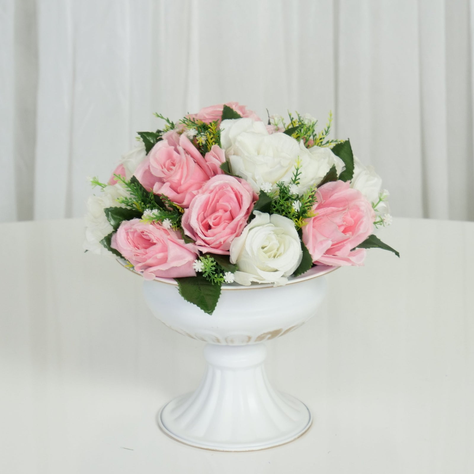 Location - Demi boule de fleurs Artificielles (15 Roses) blanc et rose pink