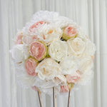 Location - Boule De Fleurs Artificielles Blanc Ivoire Et Rose 32 Cm [FBDFRO32BLAROS]