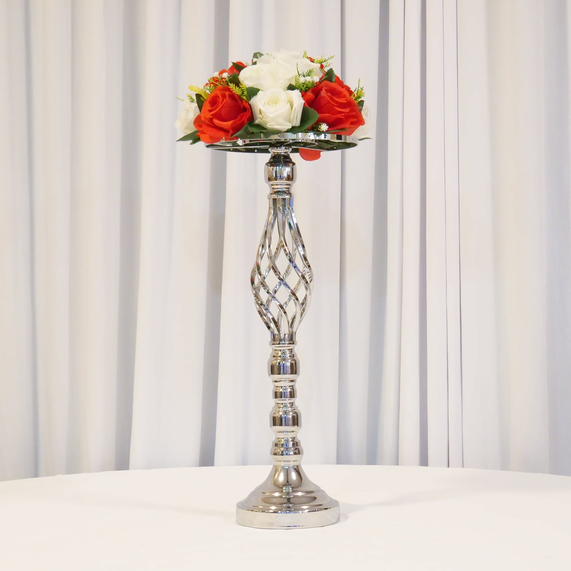 Location - Centre de table de mariage argenté à Fleur 50cm (unité)