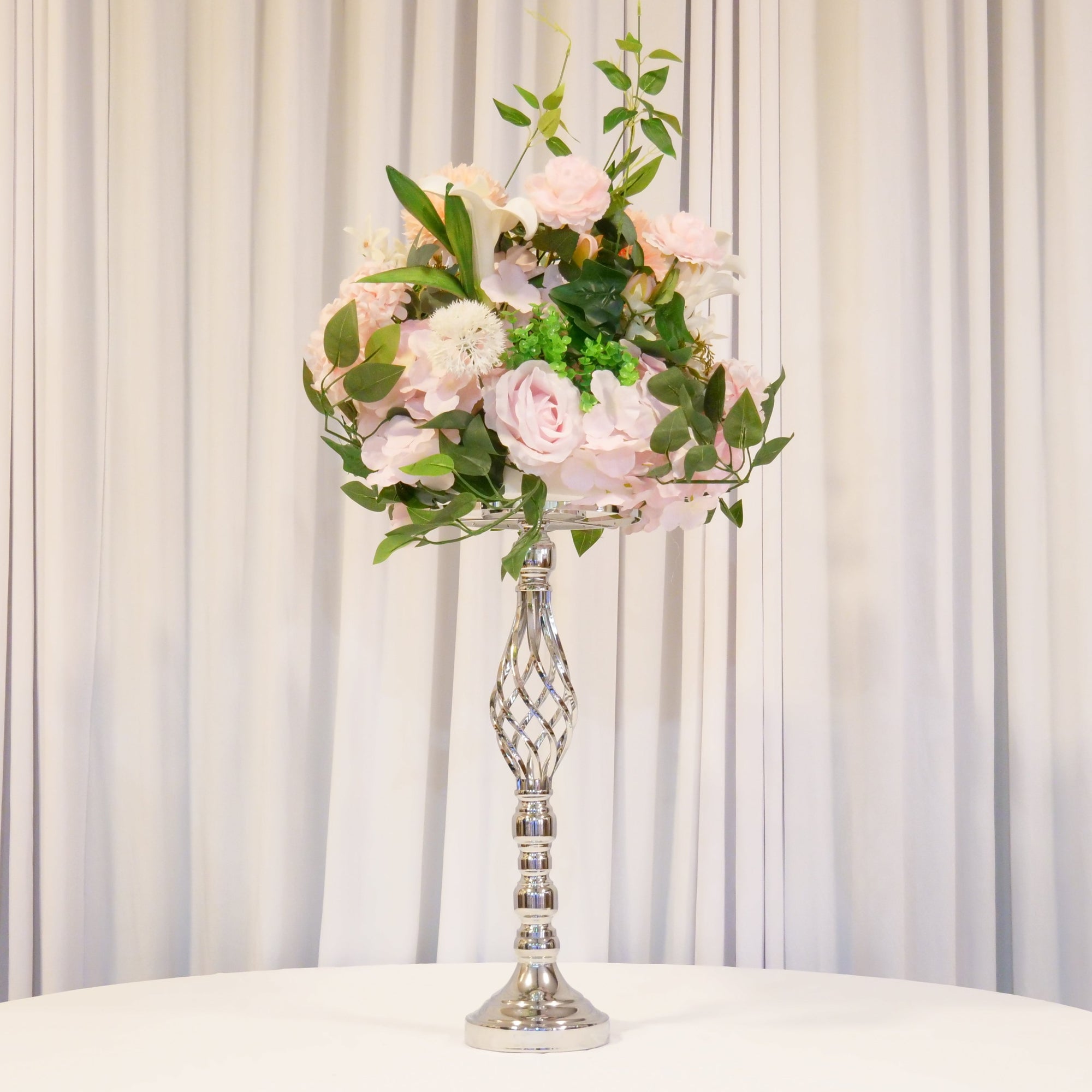 Location - Centre de table de mariage argenté à Fleur 50cm (unité)